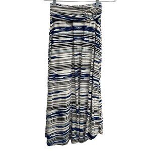Robert Louis Striped Blue White Midi Skirt Belted Ring Detail Sz PS